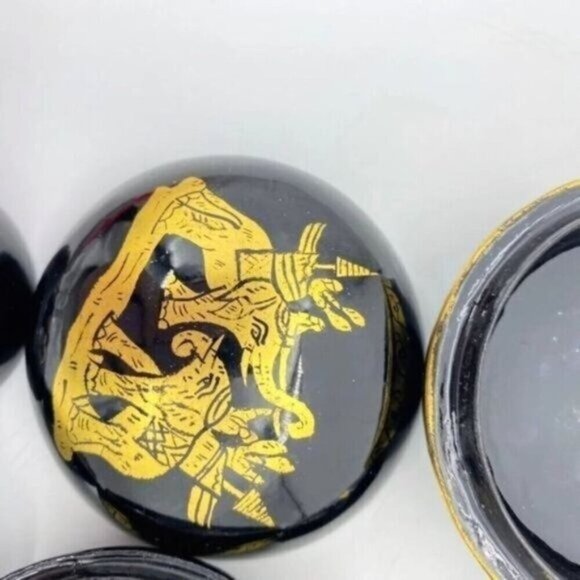 Burmese Lacquerware Gold Accented Trinket Boxes Set Of 3 - Picture 6 of 12